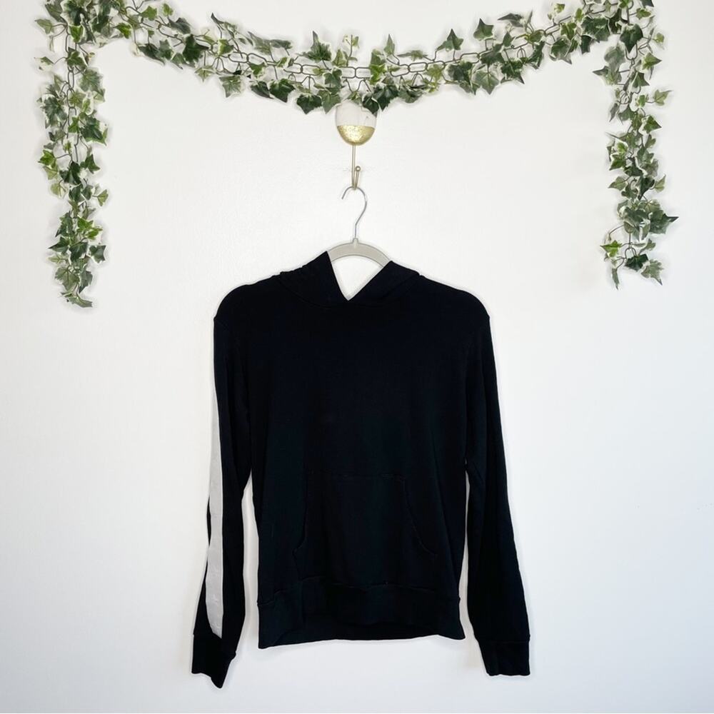 MONROW Black Pullover Hoody White Star Stripes Size Small